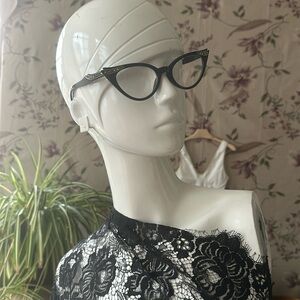 1950s Era Style Glasses Plain glass. No optic. Embellished Chrystals on frame